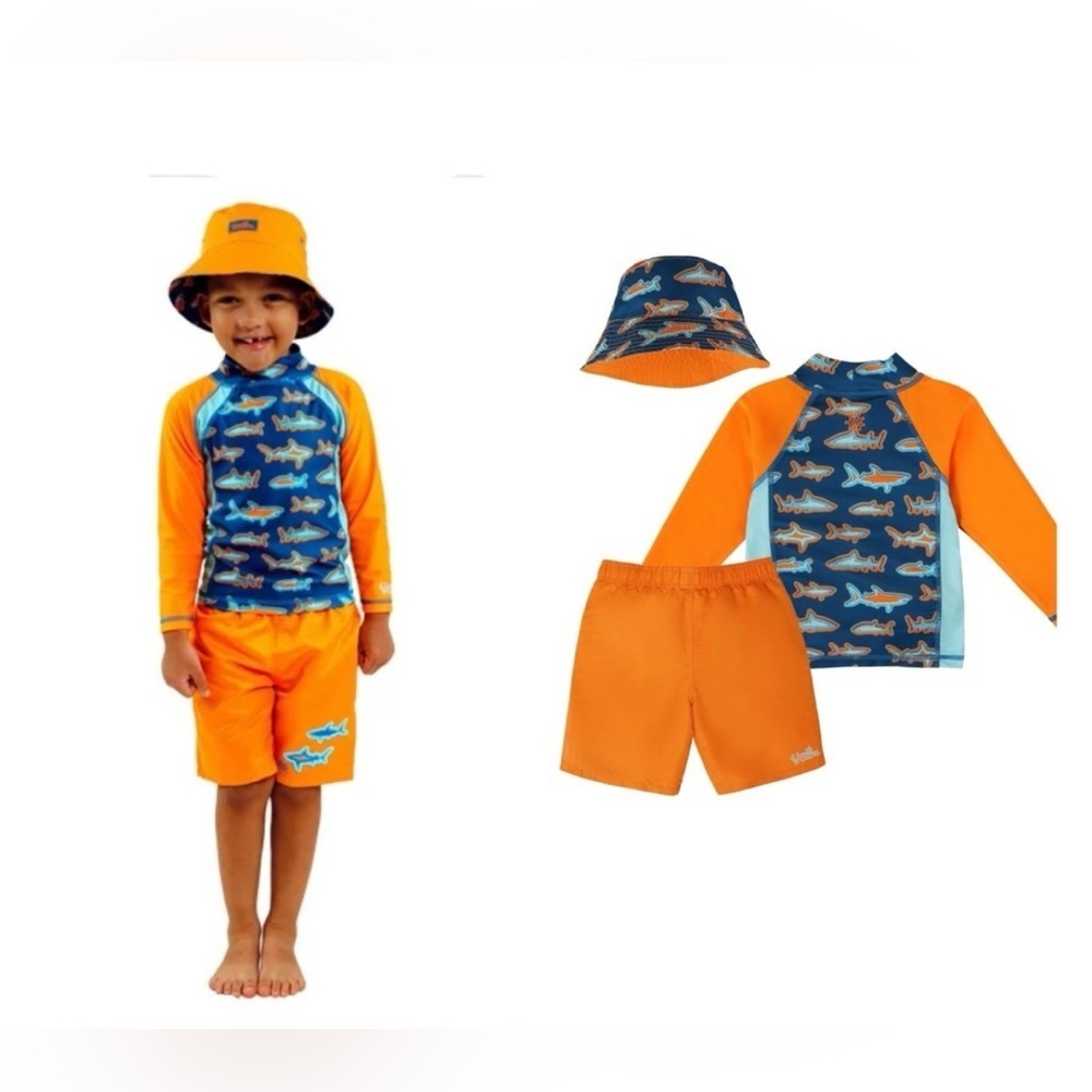 Orange and Blue Rashguard Swim Set with Sun Protection 🧴 🌴 - Picture 5 of 8